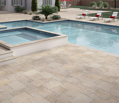 Travertine pavers used around a pool